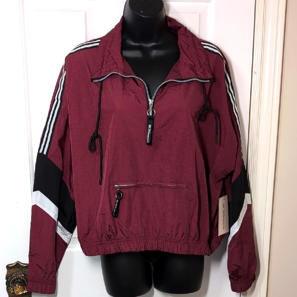 BCBGeneration Bomber Jacket Popover Burgundy and Black Size XL NEW